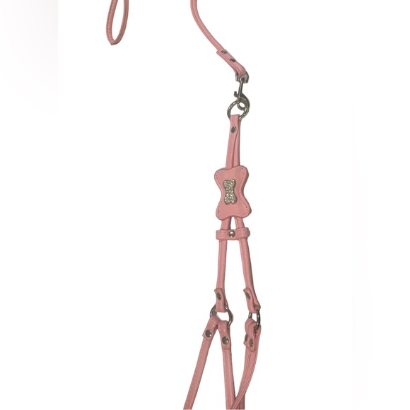 Hip Doggie Pink Bone Step-In Harness Leash Rhinestone Dog Bone Charm Size Large - Picture 2 of 7